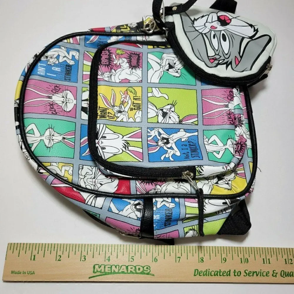 Warner‎ Bros. Looney Tunes Bugs Bunny Mini Backpack w/Zip Pouch White 10.5